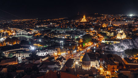 Night view of Tbilisi. Long exposure shotの写真素材