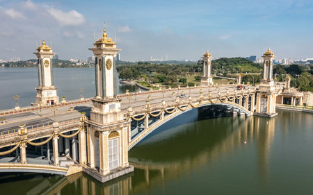 Aerial View of Seri Gemilang Bridge in Putrajayaの写真素材