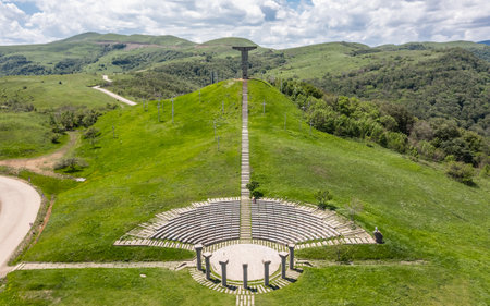 Georgia, Mount Didgori - MAY 30, 2023: Aerial view of Didgori Battle Memorialのeditorial素材