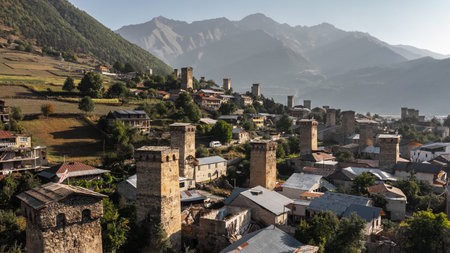 Svan towers in Mestiaの写真素材