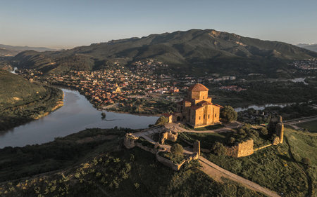 Aerial view of Jvari Monastery and Mtskhetaの写真素材