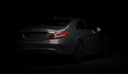 Almaty, Kazakhstan - march 24, 2019: Mercedes-Benz cls 500 AMG stylish luxury business class fast car on dark background. 3d renderのeditorial素材