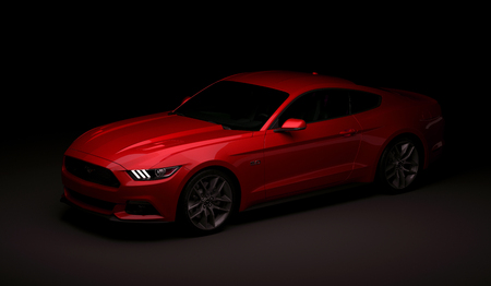Almaty, Kazakhstan. MARCH 28: Ford Mustang V8 5.0L. luxury stylish car on dark, black background. 3D renderのeditorial素材