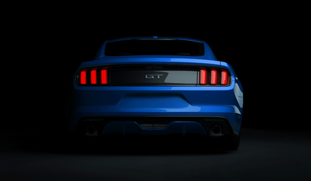 Almaty, Kazakhstan. MARCH 28: Ford Mustang V8 5.0L. luxury stylish car on dark, black background. 3D renderのeditorial素材