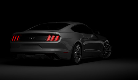 Almaty, Kazakhstan. MARCH 28: Ford Mustang V8 5.0L. luxury stylish car on dark, black background. 3D renderのeditorial素材