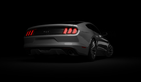 Almaty, Kazakhstan. MARCH 28: Ford Mustang V8 5.0L. luxury stylish car on dark, black background. 3D renderのeditorial素材
