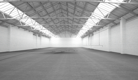 Clean white hangar background. Low angle view. 3D renderingの写真素材