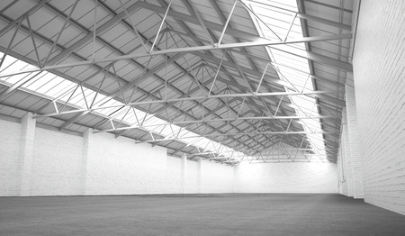 Clean white hangar background. Low angle view. 3D renderingの写真素材