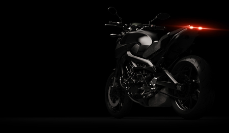 Black motorcycle detail part on dark background - 3D renderの写真素材