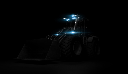 Heavy bulldozer construction equipment on black background. 3D render