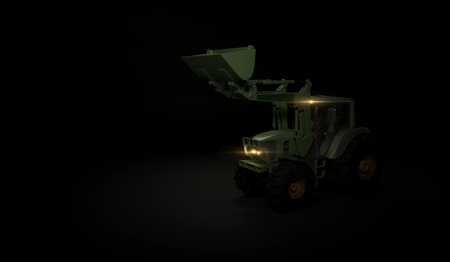 Hydraulic loader Excavator on black background. 3d render.