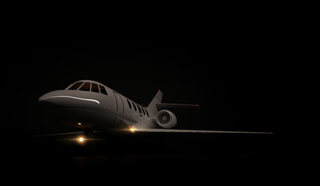 Luxury Generic Design Private Jet plane parking on black background. 3d render