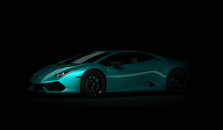Almaty, Kazakhstan. Juli 05: Lamborghini Huracan. luxury stylish sport car on dark, black background. 3D renderのeditorial素材