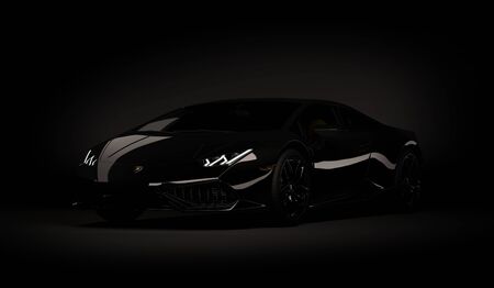 Almaty, Kazakhstan. Juli 05: Lamborghini Huracan. luxury stylish sport car on dark, black background. 3D renderのeditorial素材