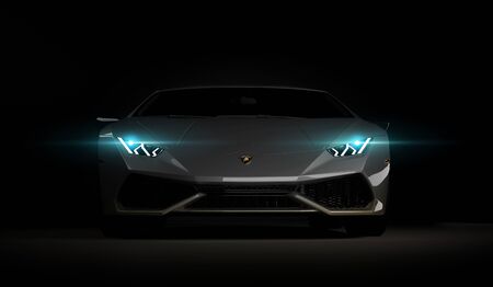 Almaty, Kazakhstan. Juli 05: Lamborghini Huracan. luxury stylish sport car on dark, black...