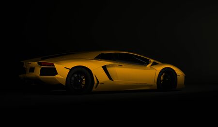 Almaty, Kazakhstan. Juli 08: Lamborghini Aventador. luxury stylish sport car on dark, black...