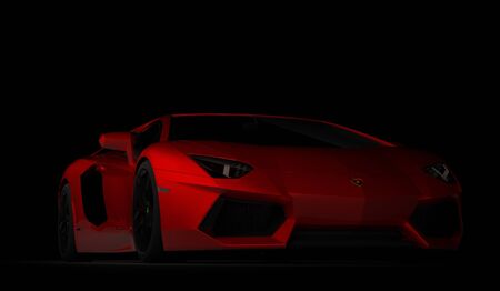 Almaty, Kazakhstan. Juli 08: Lamborghini Aventador. luxury stylish sport car on dark, black background. 3D renderのeditorial素材