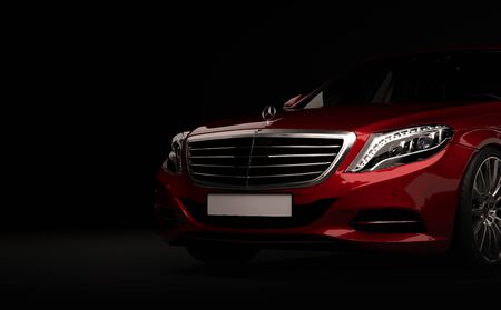 Almaty, Kazakhstan - Juli 16, 2019: Mercedes-Benz S-class S500 AMG stylish luxury business class car, w222, on dark background. 3d renderのeditorial素材