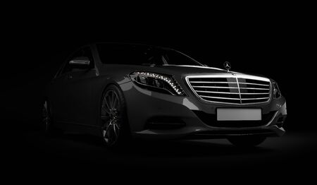 Almaty, Kazakhstan - Juli 16, 2019: Mercedes-Benz S-class S500 AMG stylish luxury business class car, w222, on dark background. 3d renderのeditorial素材