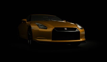 Almaty, Kazakhstan. Juli 15, 2019: Nissan GTR supercar. On dark background. 3D renderのeditorial素材