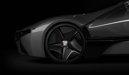 Almaty, Kazakhstan August 10, 2019. BMW i8 concept on the dark isolated background. 3D renderのeditorial素材