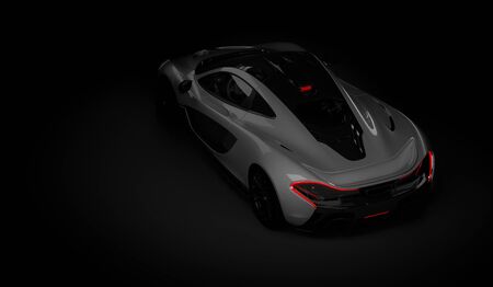 Almaty, Kazakhstan - Oktober 22, 2019: Mclaren P1 stylish luxury supercar on dark background. 3d renderのeditorial素材