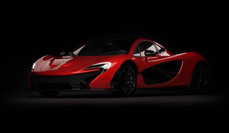 Almaty, Kazakhstan - Oktober 22, 2019: Mclaren P1 stylish luxury supercar on dark background. 3d...