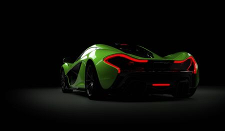 Almaty, Kazakhstan - Oktober 22, 2019: Mclaren P1 stylish luxury supercar on dark background. 3d renderのeditorial素材