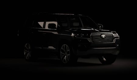 lmaty, Kazakhstan Oktober 29, 2019. Toyota Land Cruiser LC200 on the dark background. 3D renderのeditorial素材
