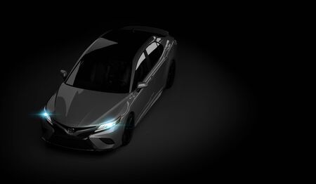 lmaty, Kazakhstan, november 5, 2019. Toyota Camry 70 on the black background. 3D renderのeditorial素材