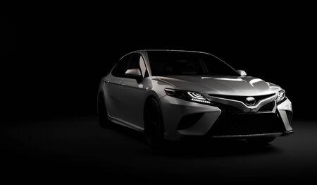 lmaty, Kazakhstan, november 5, 2019. Toyota Camry 70 on the black background. 3D renderのeditorial素材