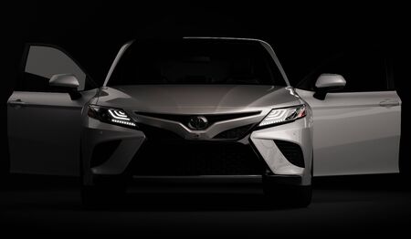 lmaty, Kazakhstan, november 5, 2019. Toyota Camry 70 on the black background. 3D renderのeditorial素材