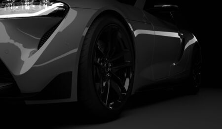 Almaty, Kazakhstan. November 15: fast sport car Toyota supra GR on black background. 3D renderのeditorial素材