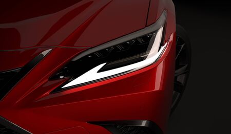 Almaty, Kazakhstan - February 26, 2019: The 2019 Lexus ES 350 F SPORT on black background. Luxury sedan in dark studio light. 3d renderのeditorial素材