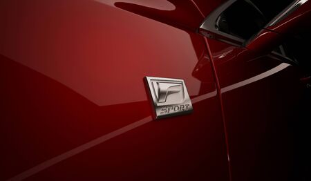 Almaty, Kazakhstan - February 26, 2019: The 2019 Lexus ES 350 F SPORT on black background. Luxury sedan in dark studio light. 3d renderのeditorial素材