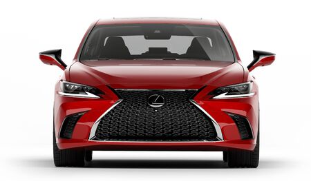 Almaty, Kazakhstan - February 20, 2019: The 2019 Lexus ES 350 F SPORT isolated on white background. Luxury sedan in white studio light. Clipping path included. 3d renderのeditorial素材