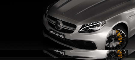 Almaty, Kazakhstan - March 05, 2020: MERCEDES C63S AMG Luxury Sports Coupe on black background. 3d renderのeditorial素材