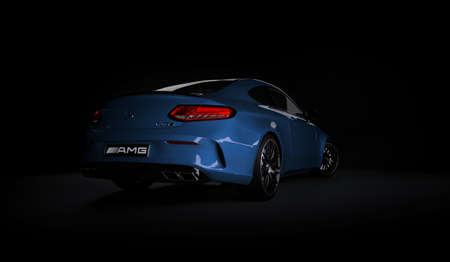 Almaty, Kazakhstan - March 05, 2020: MERCEDES C63S AMG Luxury Sports Coupe on black background. 3d renderのeditorial素材