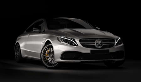 Almaty, Kazakhstan - March 05, 2020: MERCEDES C63S AMG Luxury Sports Coupe on black background. 3d renderのeditorial素材