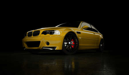 Almaty, Kazakhstan - Oktober 19, 2020: BMW M3 E46 csl sports car on the dark background. 3d renderのeditorial素材
