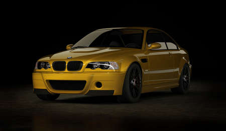 Almaty, Kazakhstan - Oktober 19, 2020: BMW M3 E46 csl sports car on the dark background. 3d renderのeditorial素材