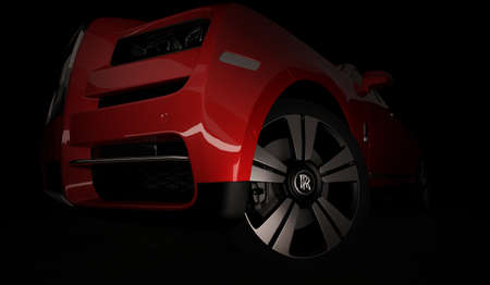 Almaty, Kazakhstan - october 29, 2020: Rolls Royce Cullinan luxury expensive car on black bacground. 3d renderのeditorial素材