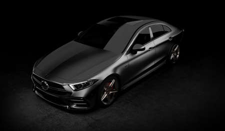 Almaty, Kazakhstan - Jan 10.2022: Mercedes-Benz AMG CLS 53 4MATIC studio shots on black background. 3d renderのeditorial素材