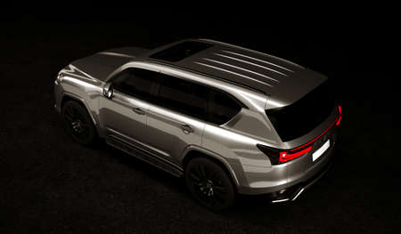Almaty, Kazakhstan - May 20, 2022: Lexus LX 600, brand new luxury SUV 2022 on the dark background. 3d renderのeditorial素材