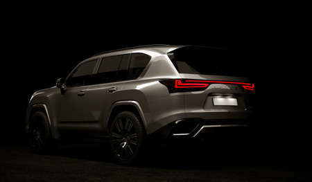Almaty, Kazakhstan - May 20, 2022: Lexus LX 600, brand new luxury SUV 2022 on the dark background. 3d renderのeditorial素材