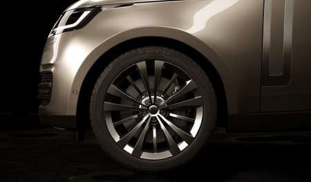 Almaty, Kazakhstan - may 15 2022: new land rover range rover 2022 isolated on dark background. 3d renderのeditorial素材