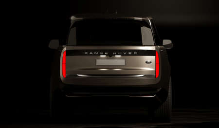 Almaty, Kazakhstan - may 15 2022: new land rover range rover 2022 isolated on dark background. 3d renderのeditorial素材