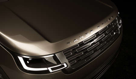 Almaty, Kazakhstan - may 15 2022: new land rover range rover 2022 isolated on dark background. 3d renderのeditorial素材