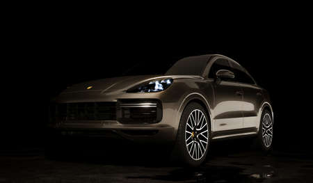 Almaty, Kazakhstan - may 15 2022: new land rover range rover 2022 isolated on dark background. 3d renderのeditorial素材