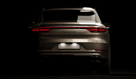 Almaty, Kazakhstan - may 15 2022: new land rover range rover 2022 isolated on dark background. 3d renderのeditorial素材
